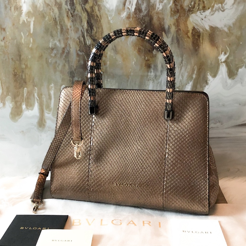 Bvlgari Bronze Snakeskin Serpenti Scaglie Tote Bag